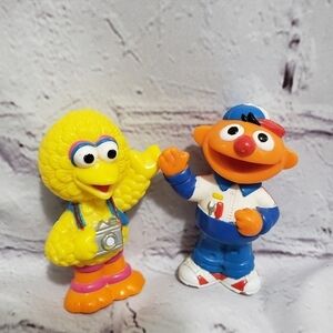 Vintage Sesame Street Ernie And Big Bird 3" Plastic Figures Cake Topper
